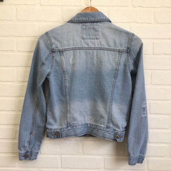 Denim jacket Tattoo distressed denim stretch light blue casual western Small - Picture 2 of 10